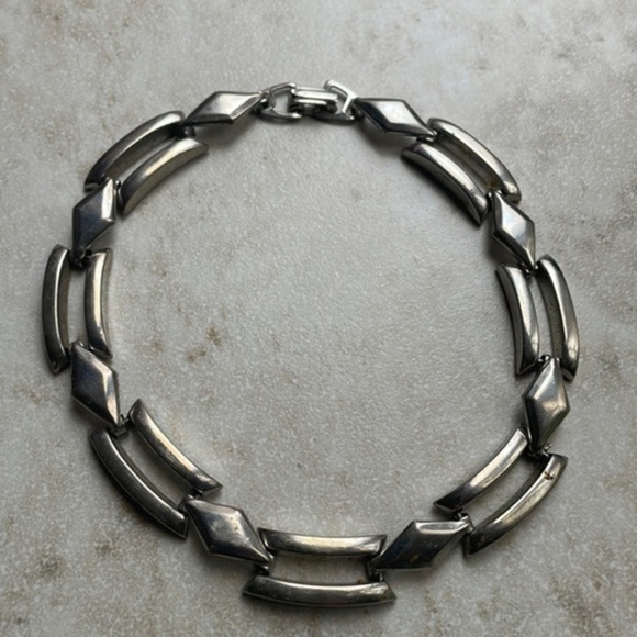 Vintage heavy metal choker necklace geometric diamonds large open links - Picture 2 of 16